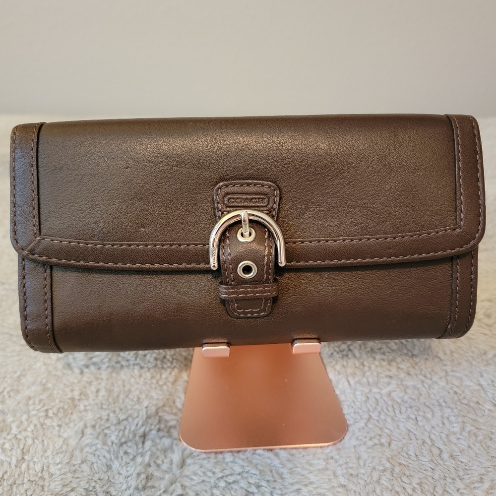 Coach Wallet Genuine Leather Brown Wallet with Buckle